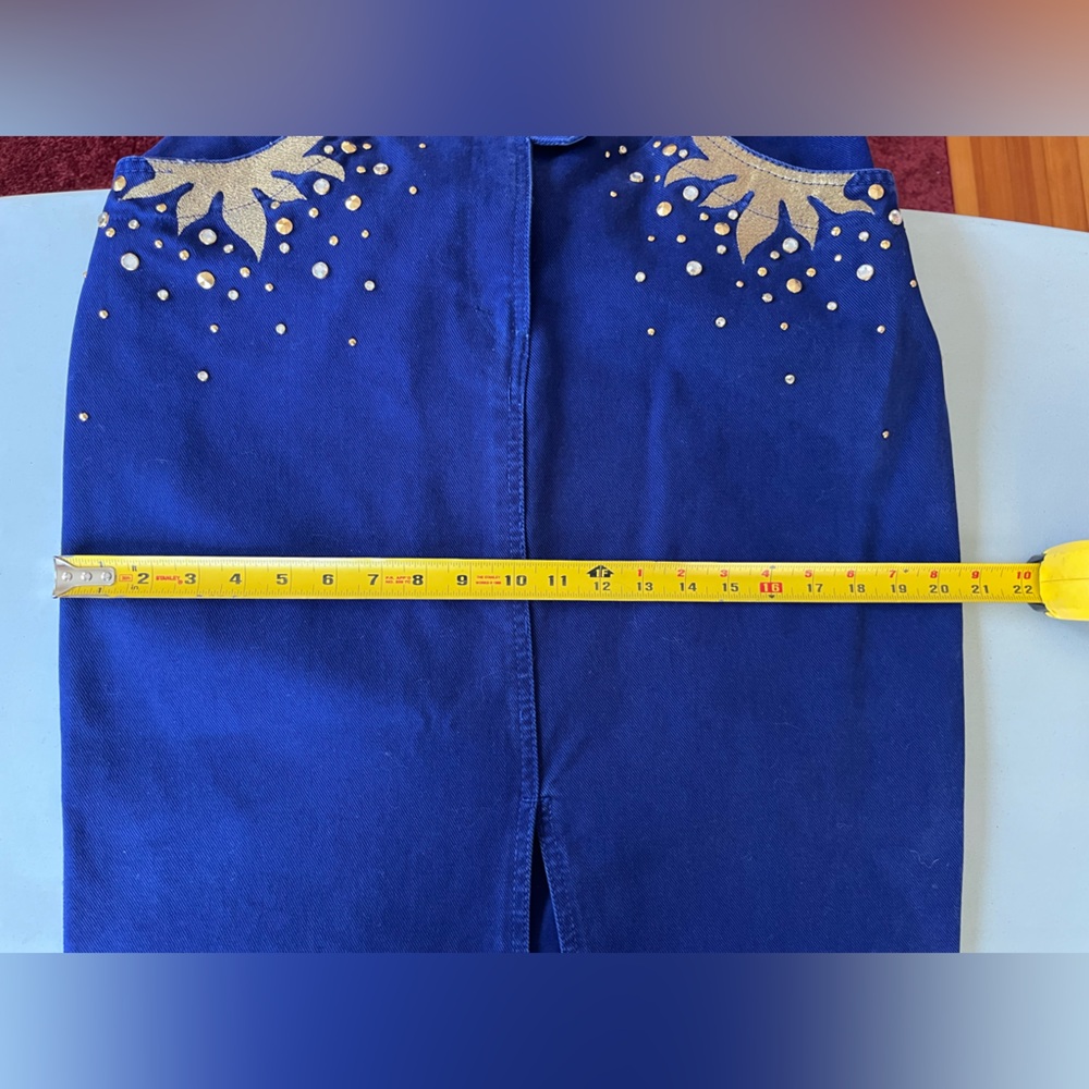 Monique Jeans Blue and Gold Embellished Women's Pencil Skirt - Picture 11 of 15